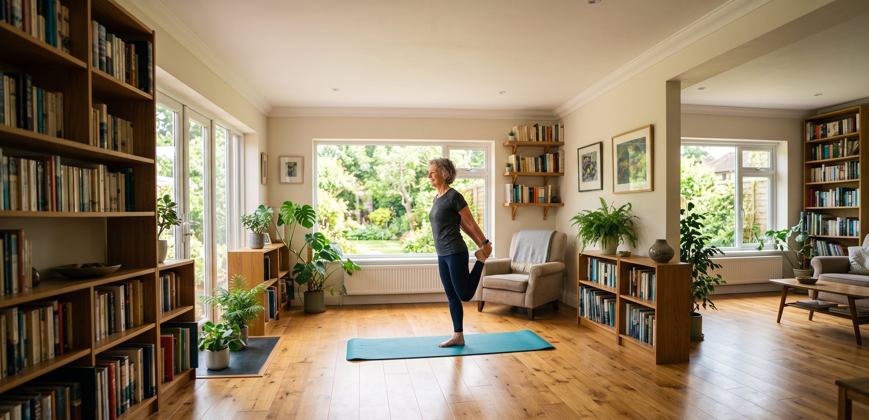 Une femme active faisant des étirements