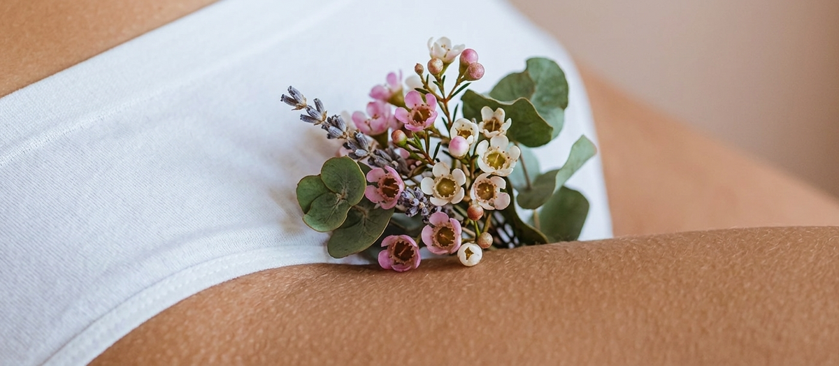 Un bouquet de fleurs sur une culotte pour représenter la gamme Inconfort intime
