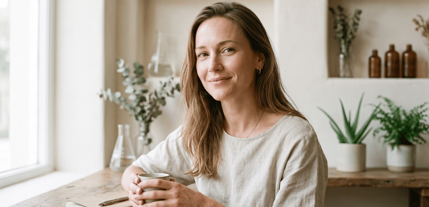Une femme souriante avec une peau bien entretenue