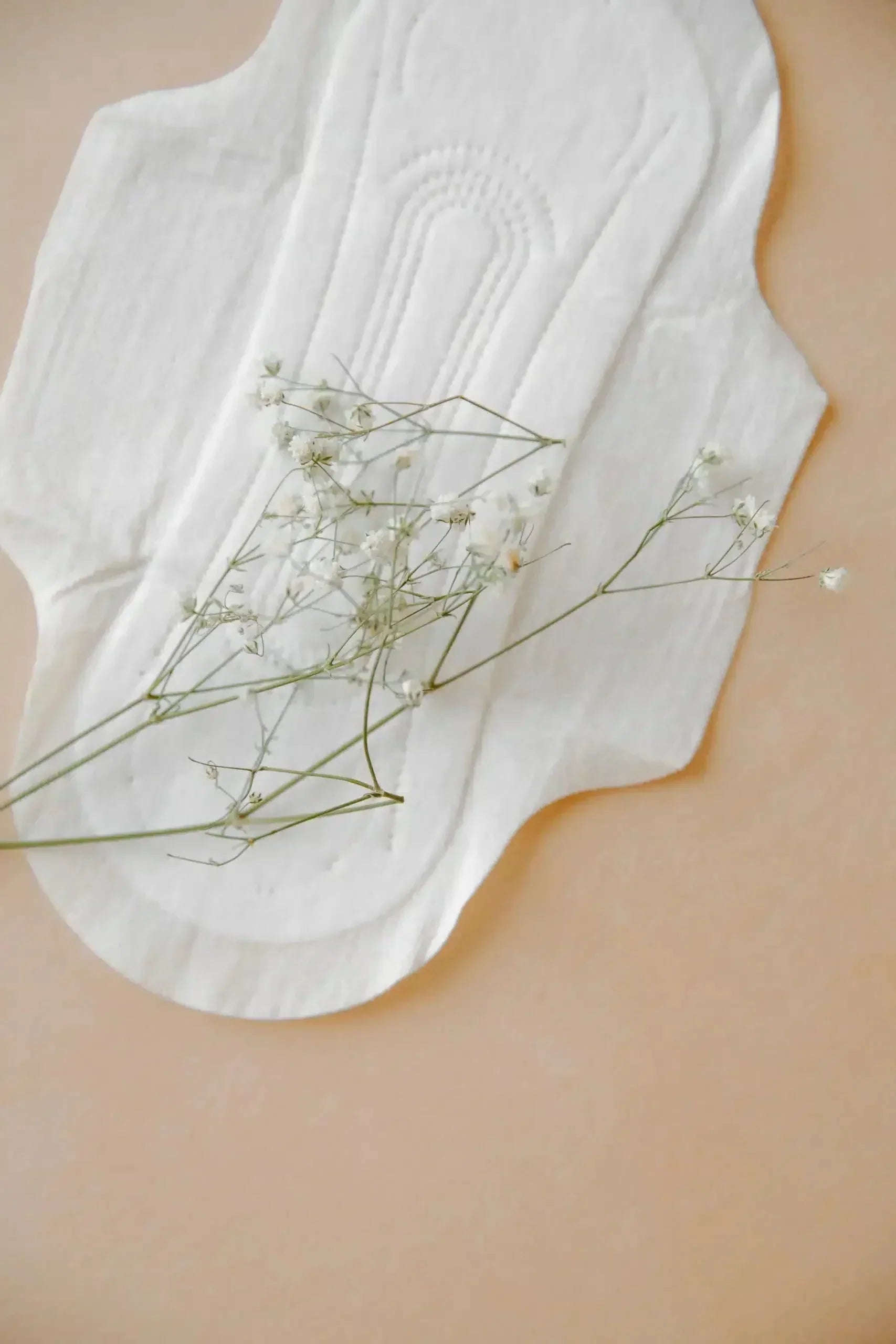 Une serviette hygiénique avec des plantes sèches dessus